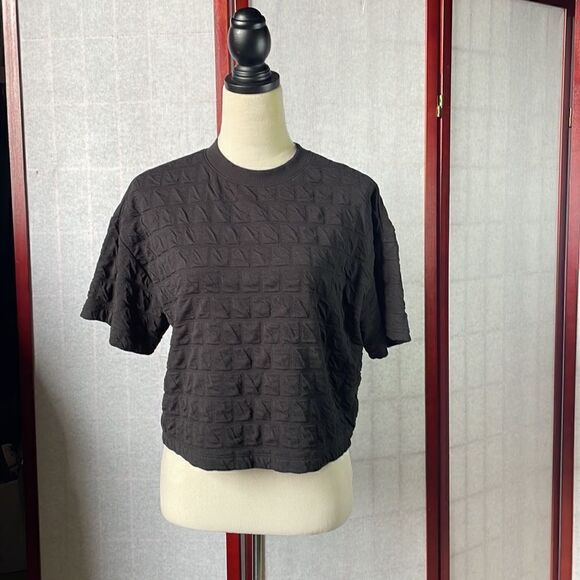A New Day Black Relaxed Fit Quilted Boxy Short Sleeve Top (Size: XS) - Picture 3 of 11